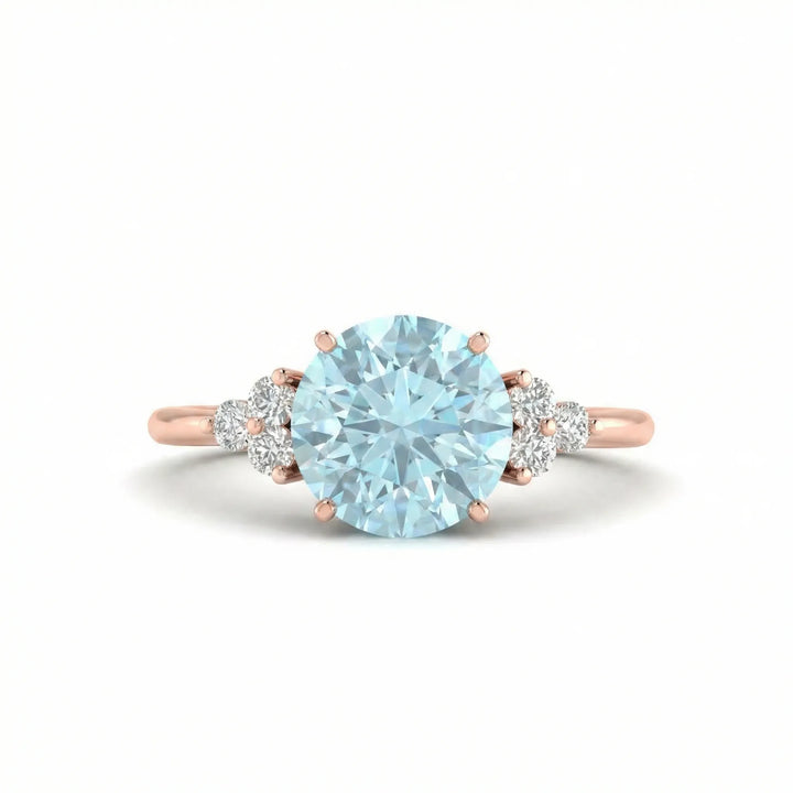 Riviera Tre Round Aquamarine Diamond Ring