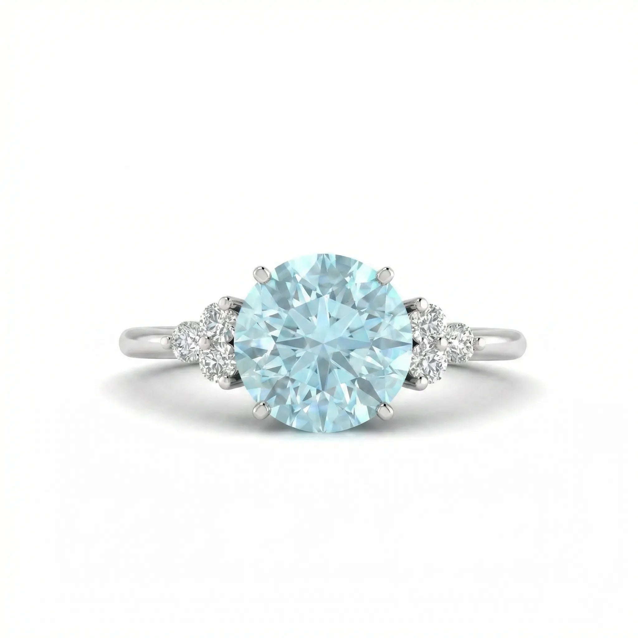 Riviera Tre Round Aquamarine Diamond Ring
