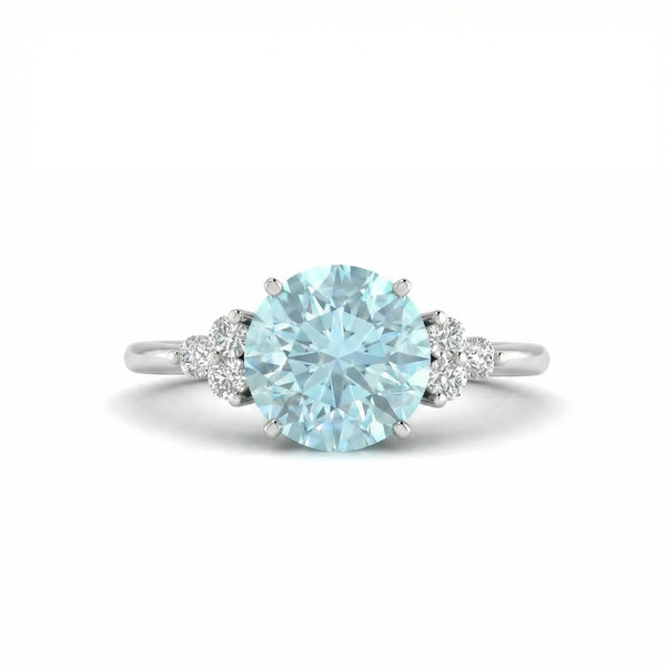 Riviera Tre Round Aquamarine Diamond Ring