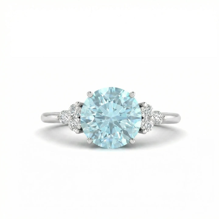 Riviera Tre Round Aquamarine Diamond Ring