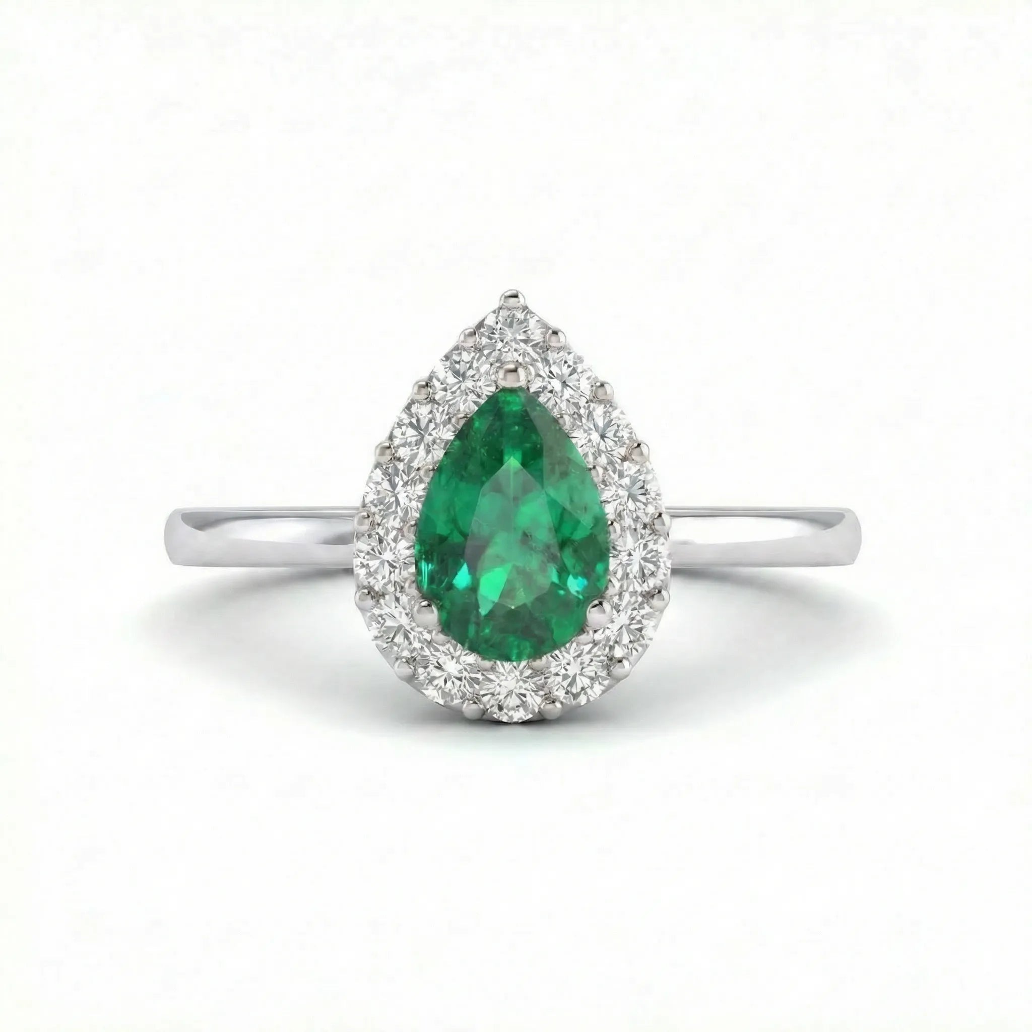 Noble Halo Pear-Cut Emerald Diamond Ring