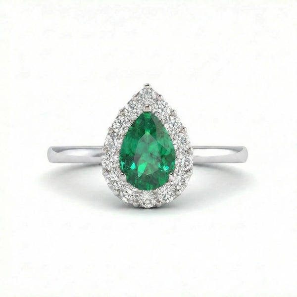 Noble Halo Pear-Cut Emerald Diamond Ring