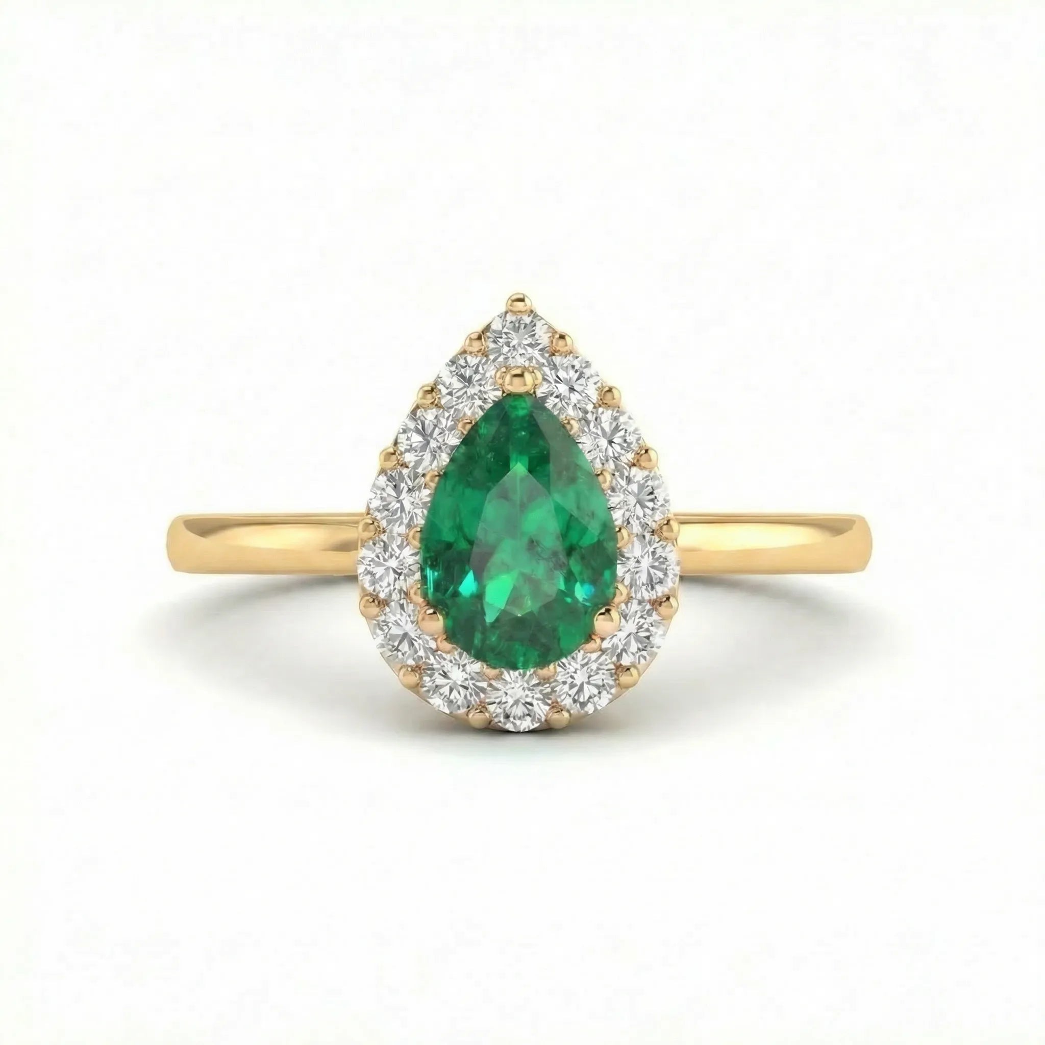 Noble Halo Pear-Cut Emerald Diamond Ring