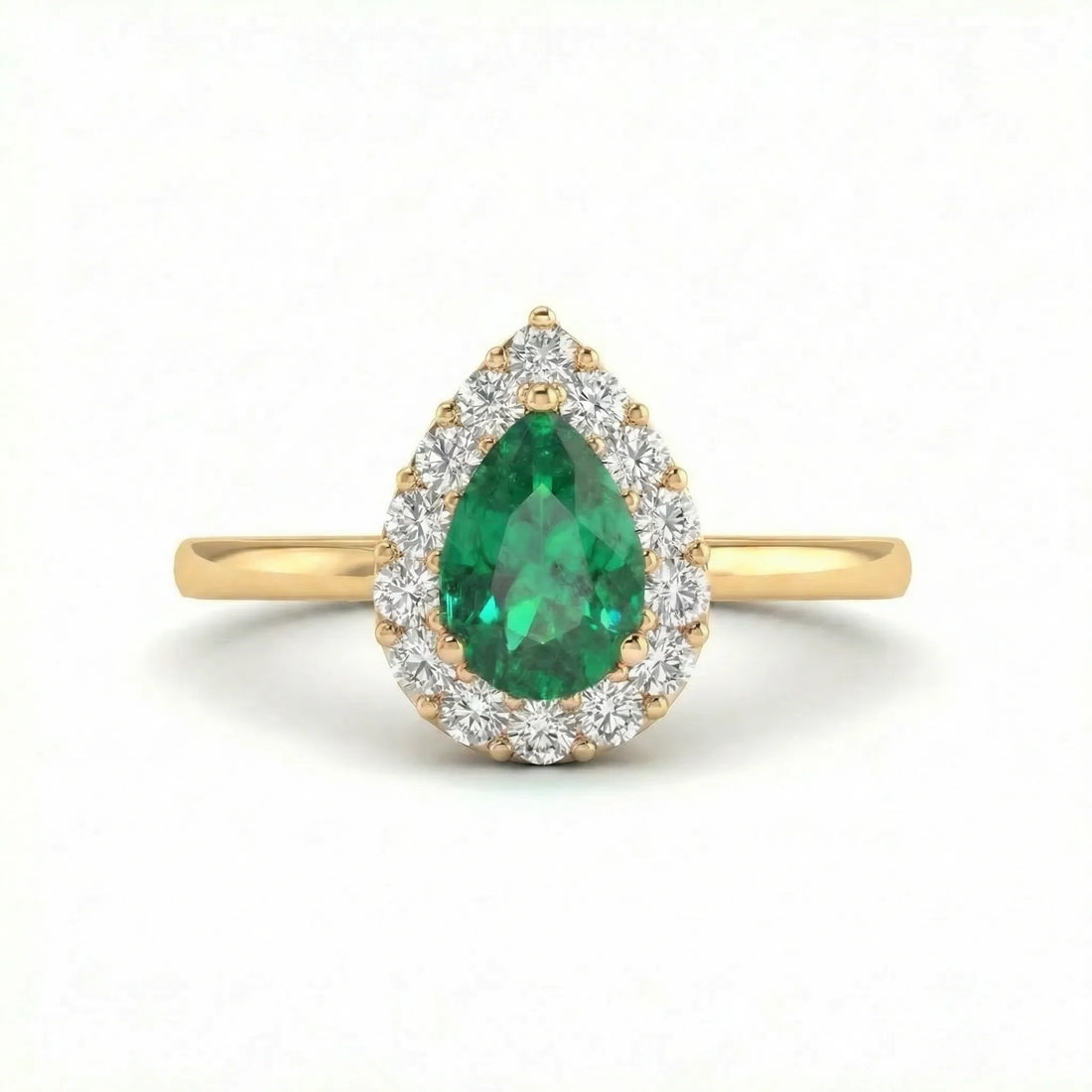 Noble Halo Pear-Cut Emerald Diamond Ring