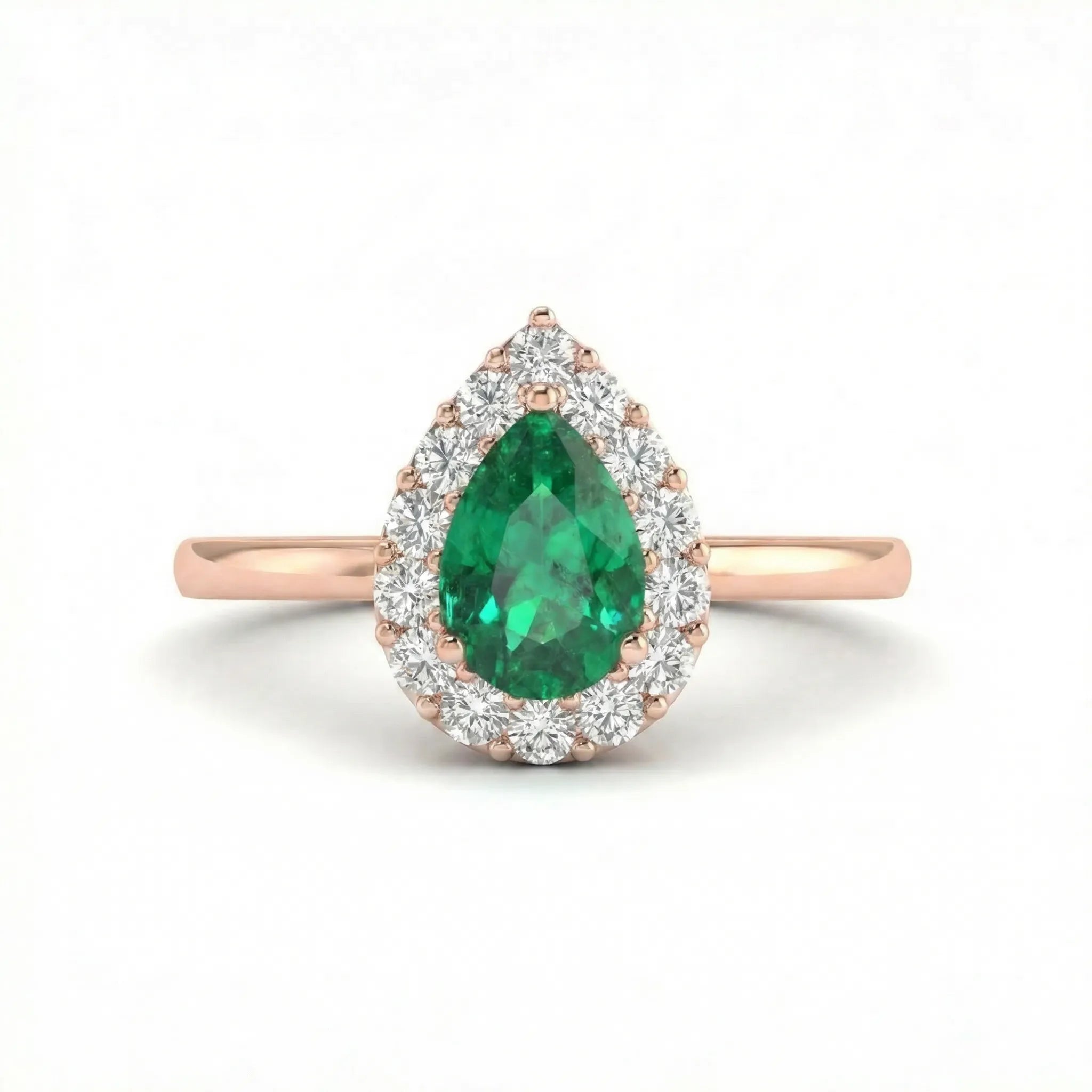 Noble Halo Pear-Cut Emerald Diamond Ring