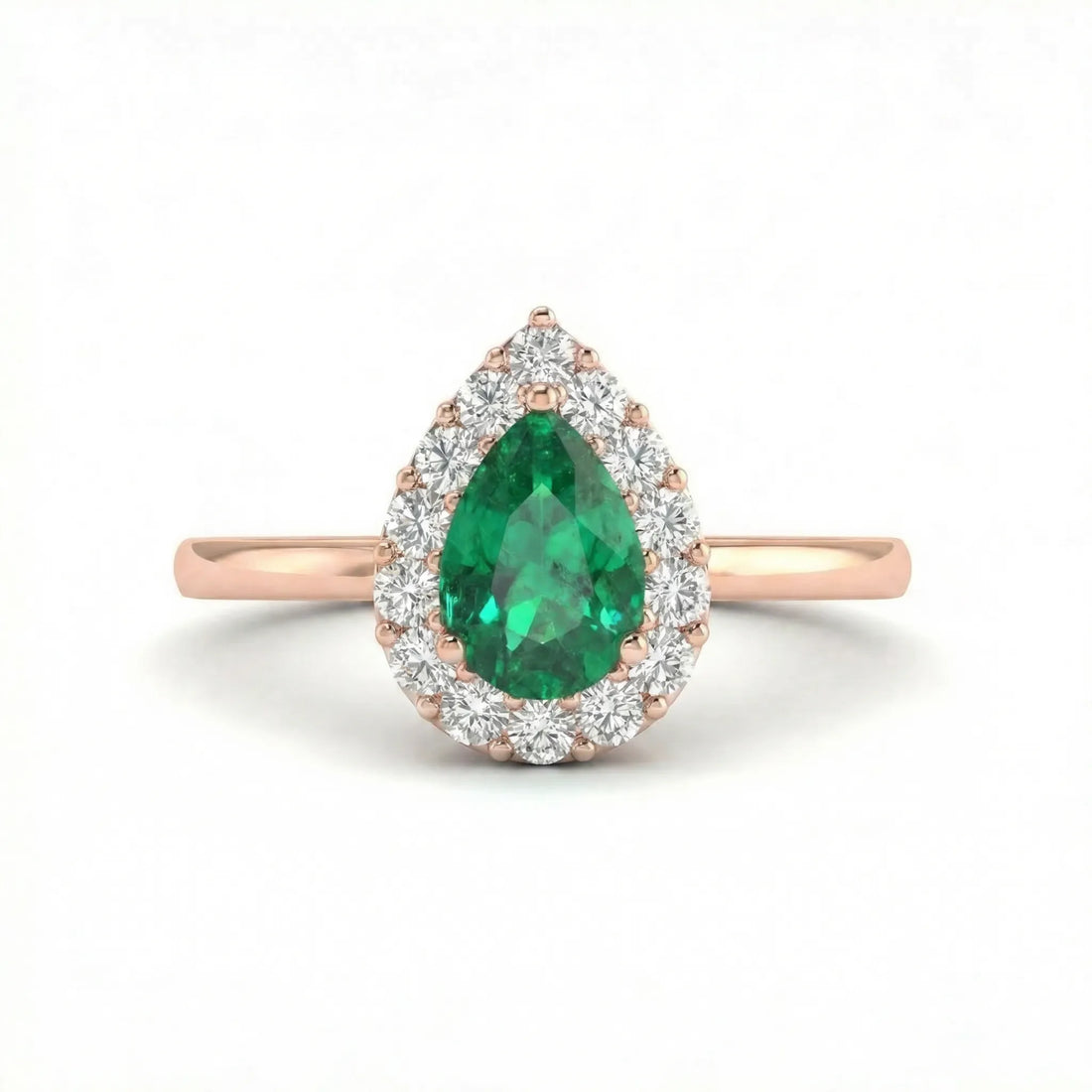Noble Halo Pear-Cut Emerald Diamond Ring