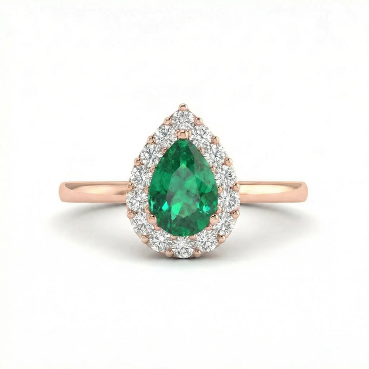 Noble Halo Pear-Cut Emerald Diamond Ring