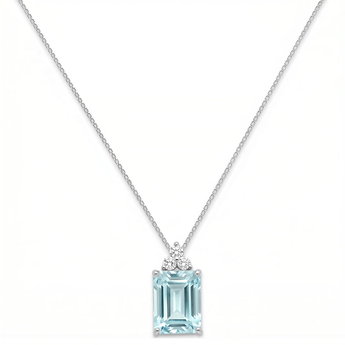 Riviera Tre Emerald-Cut Aquamarine Diamond Necklace