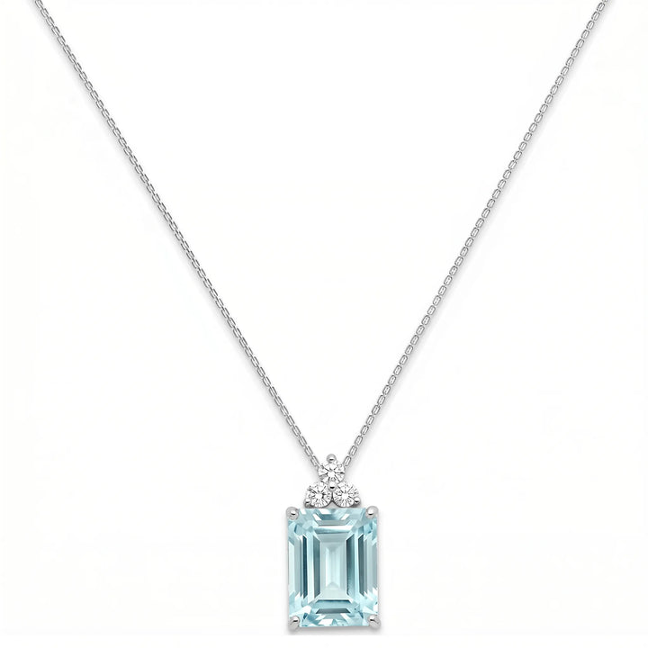 Riviera Tre Emerald-Cut Aquamarine Diamond Necklace