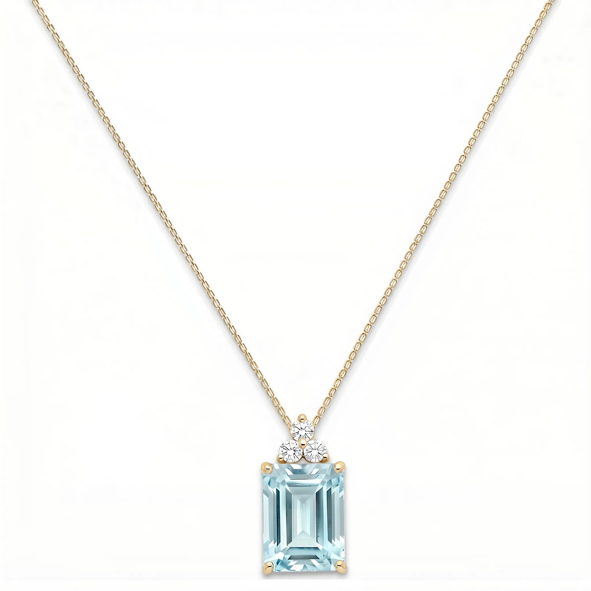 Riviera Tre Emerald-Cut Aquamarine Diamond Necklace