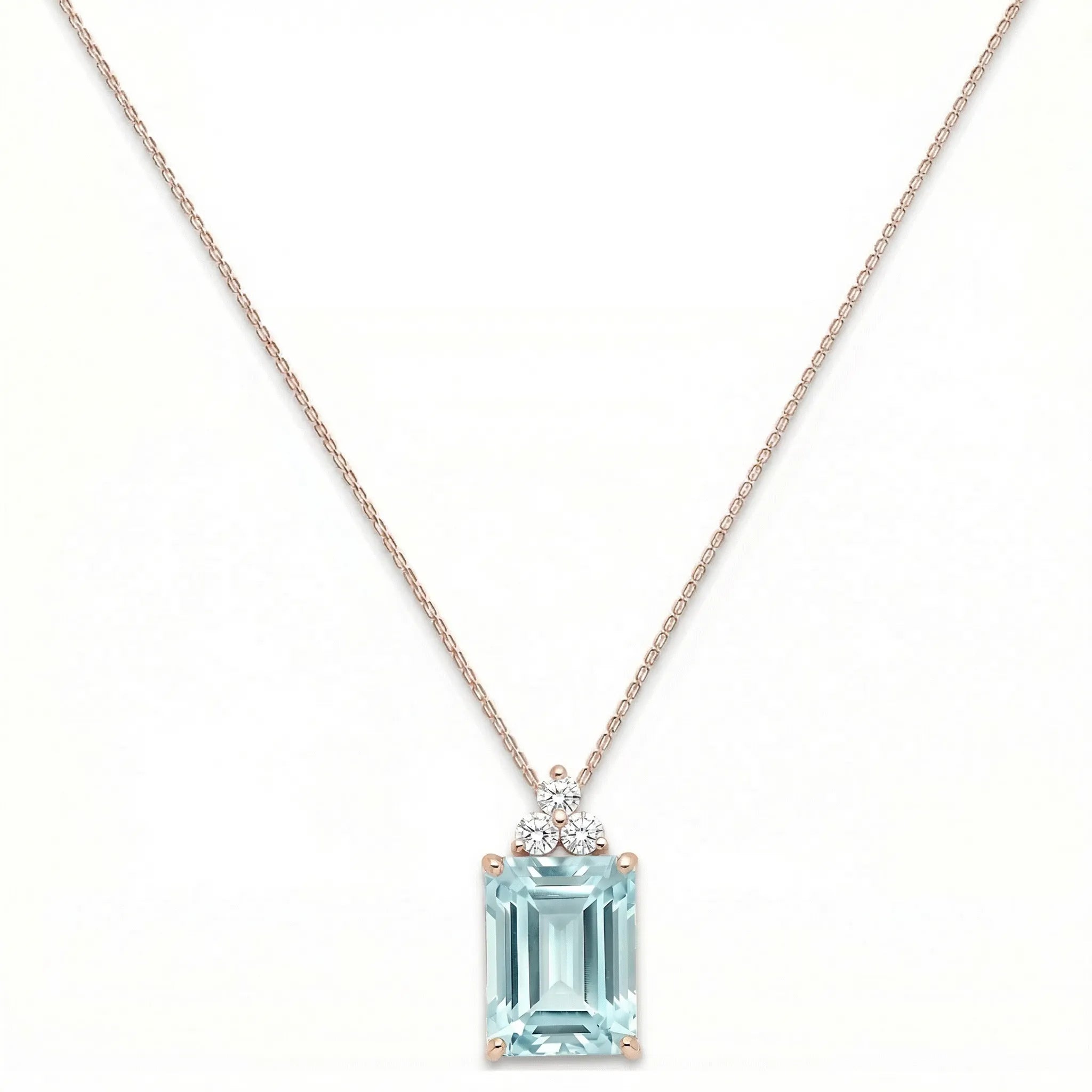 Riviera Tre Emerald-Cut Aquamarine Diamond Necklace