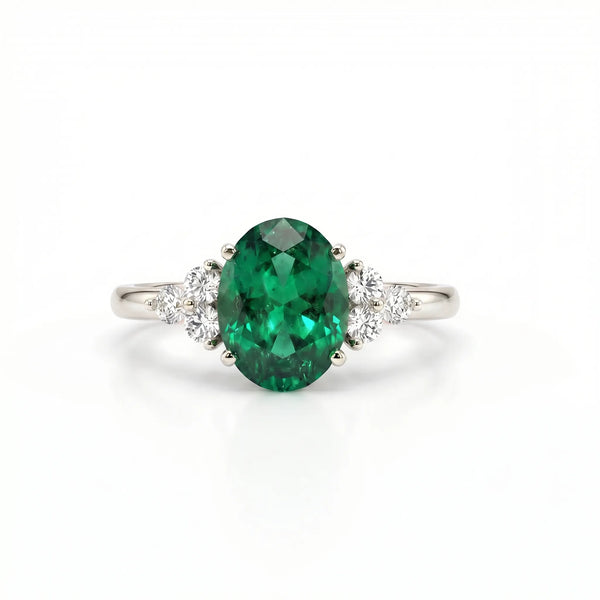 Noble Tre Oval-Cut Emerald Diamond Ring