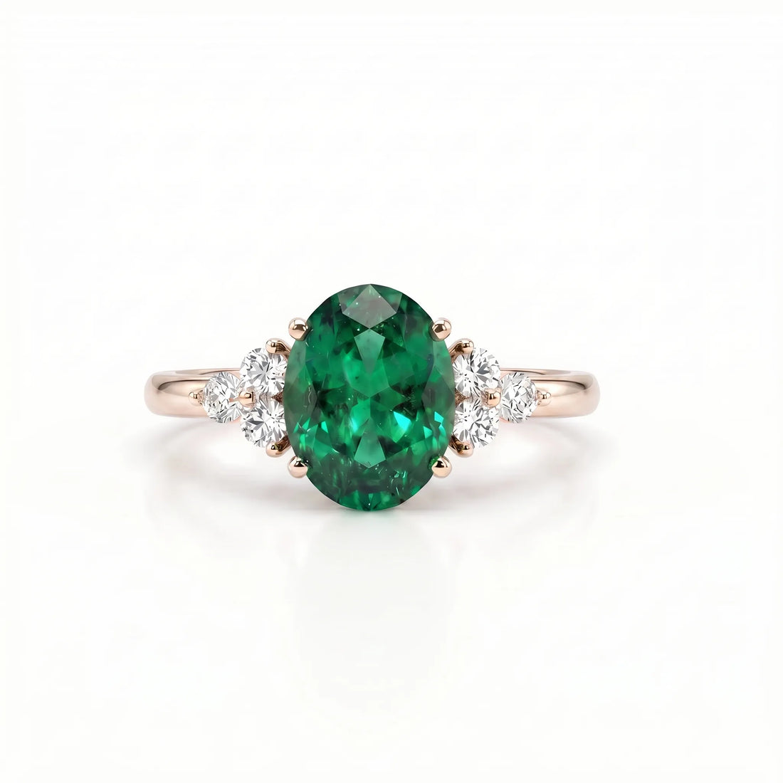 Noble Tre Oval-Cut Emerald Diamond Ring