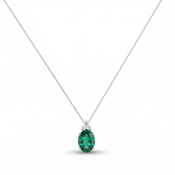 Noble Tre Oval-Cut Emerald Diamond Necklace