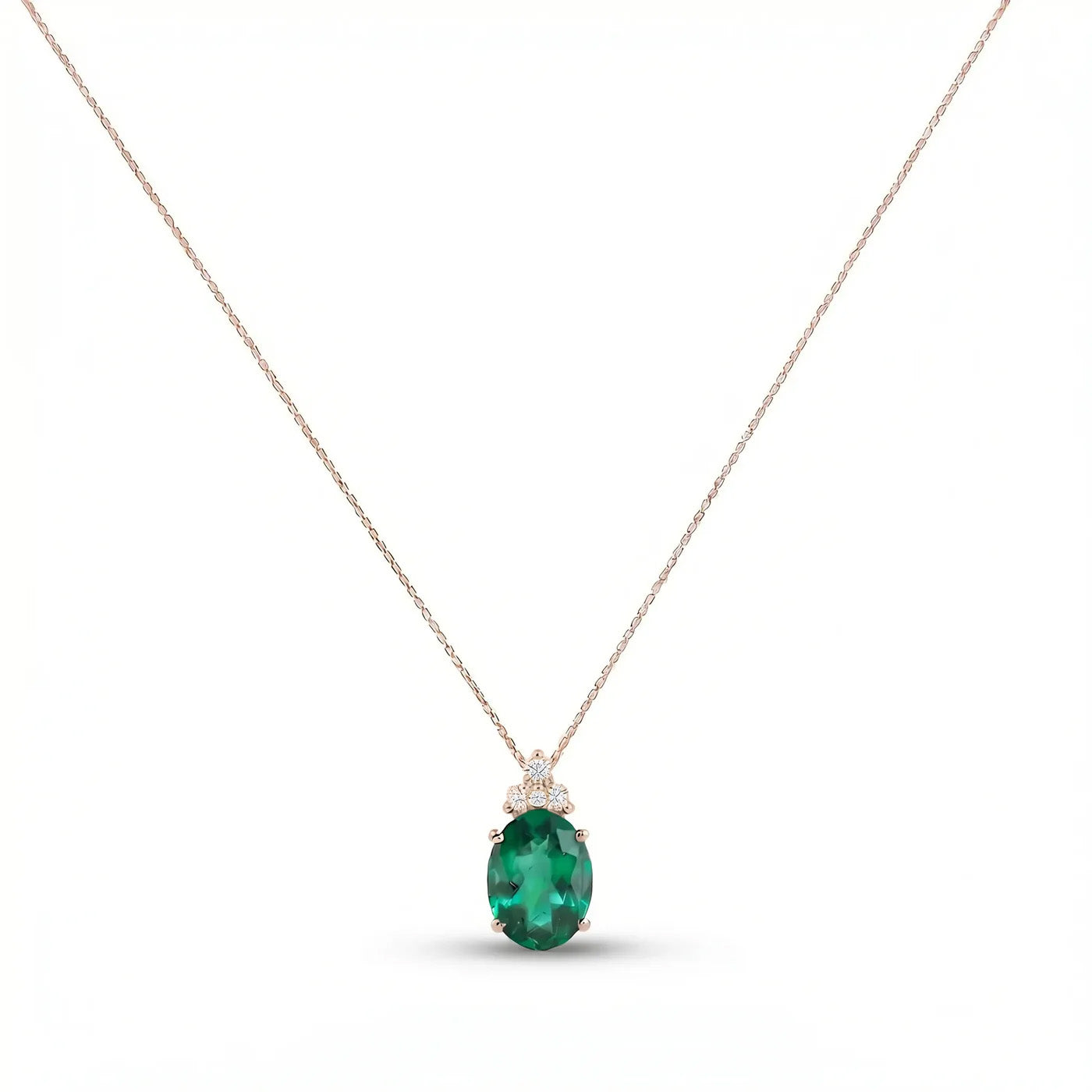 Noble Tre Oval-Cut Emerald Diamond Necklace