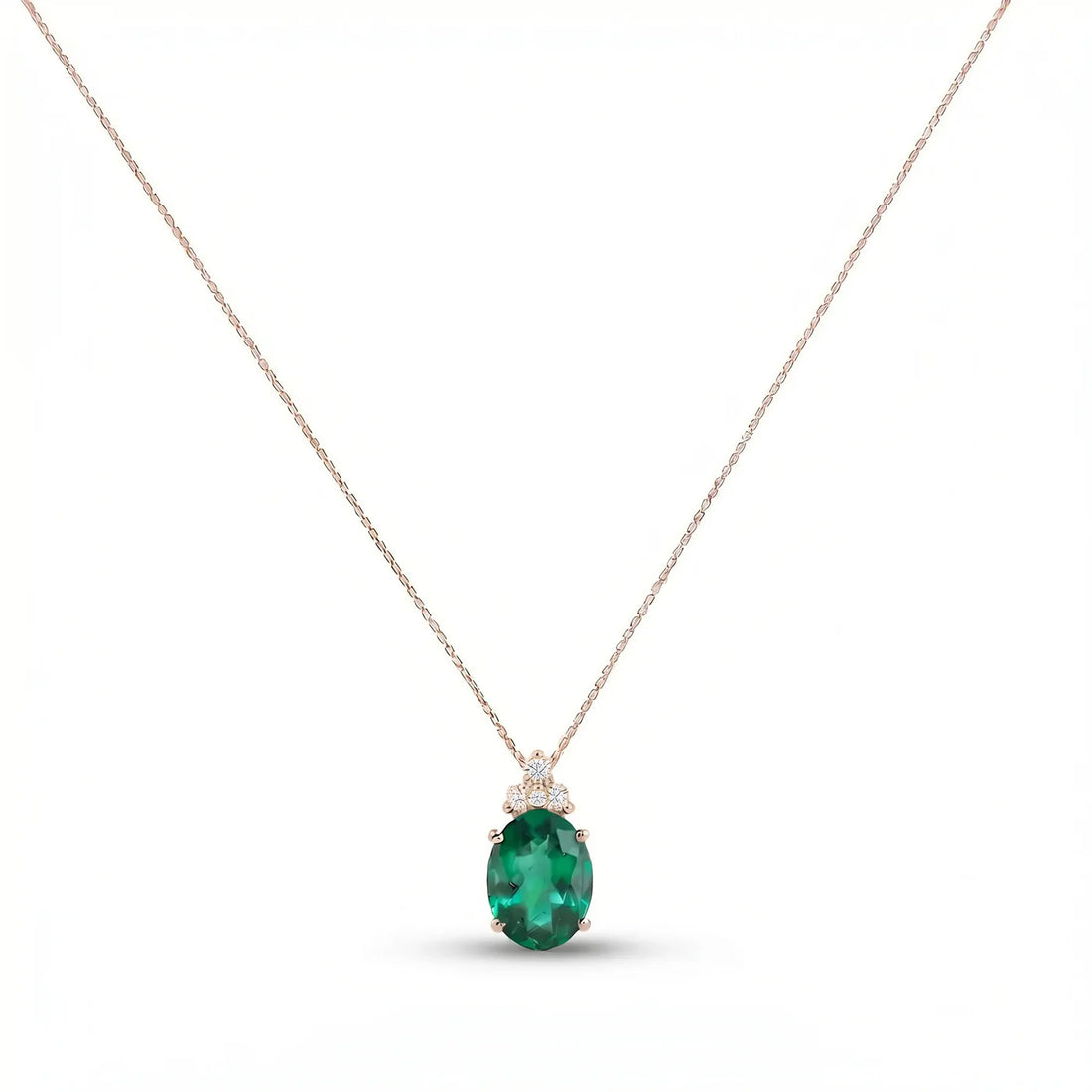 Noble Tre Oval-Cut Emerald Diamond Necklace