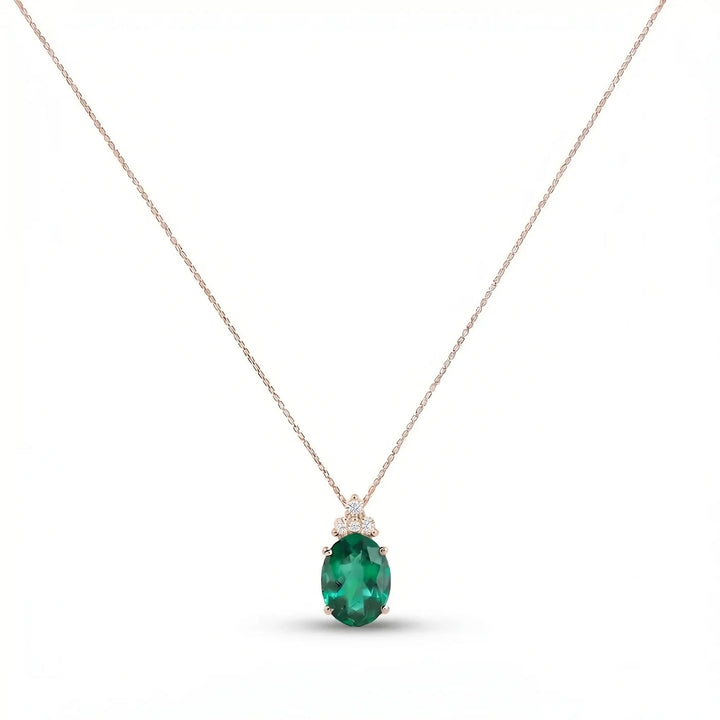 Noble Tre Oval-Cut Emerald Diamond Necklace