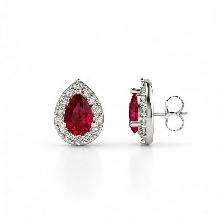 Rouge Halo Pear-Cut Ruby Diamond Earrings