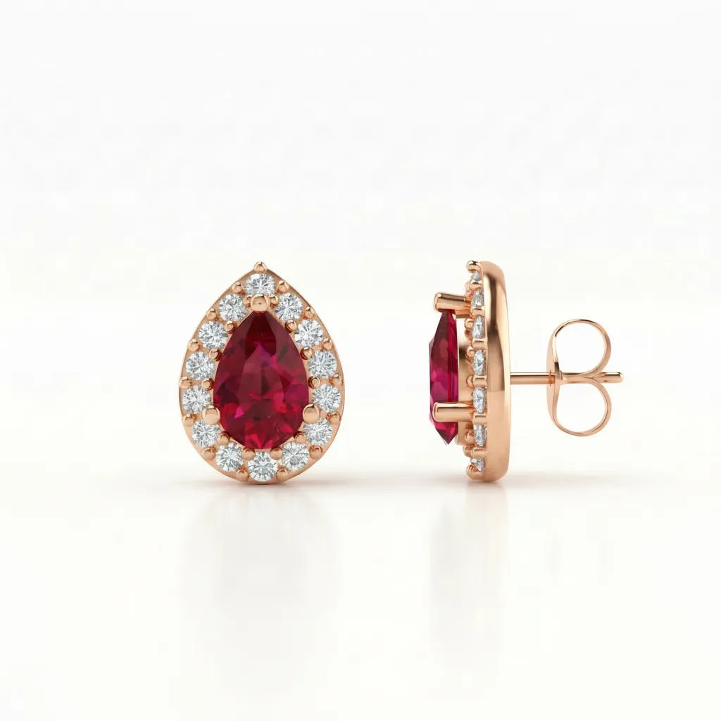 Rouge Halo Pear-Cut Ruby Diamond Earrings