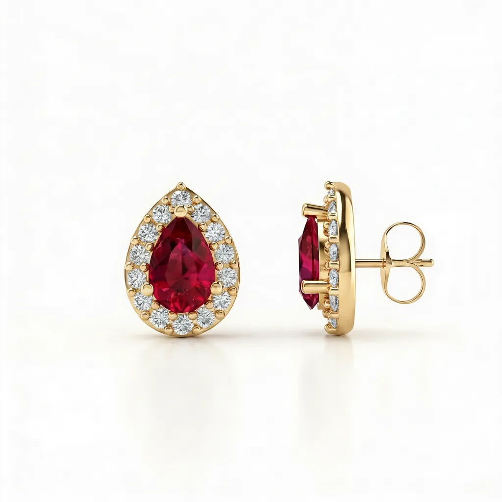 Rouge Halo Pear-Cut Ruby Diamond Earrings
