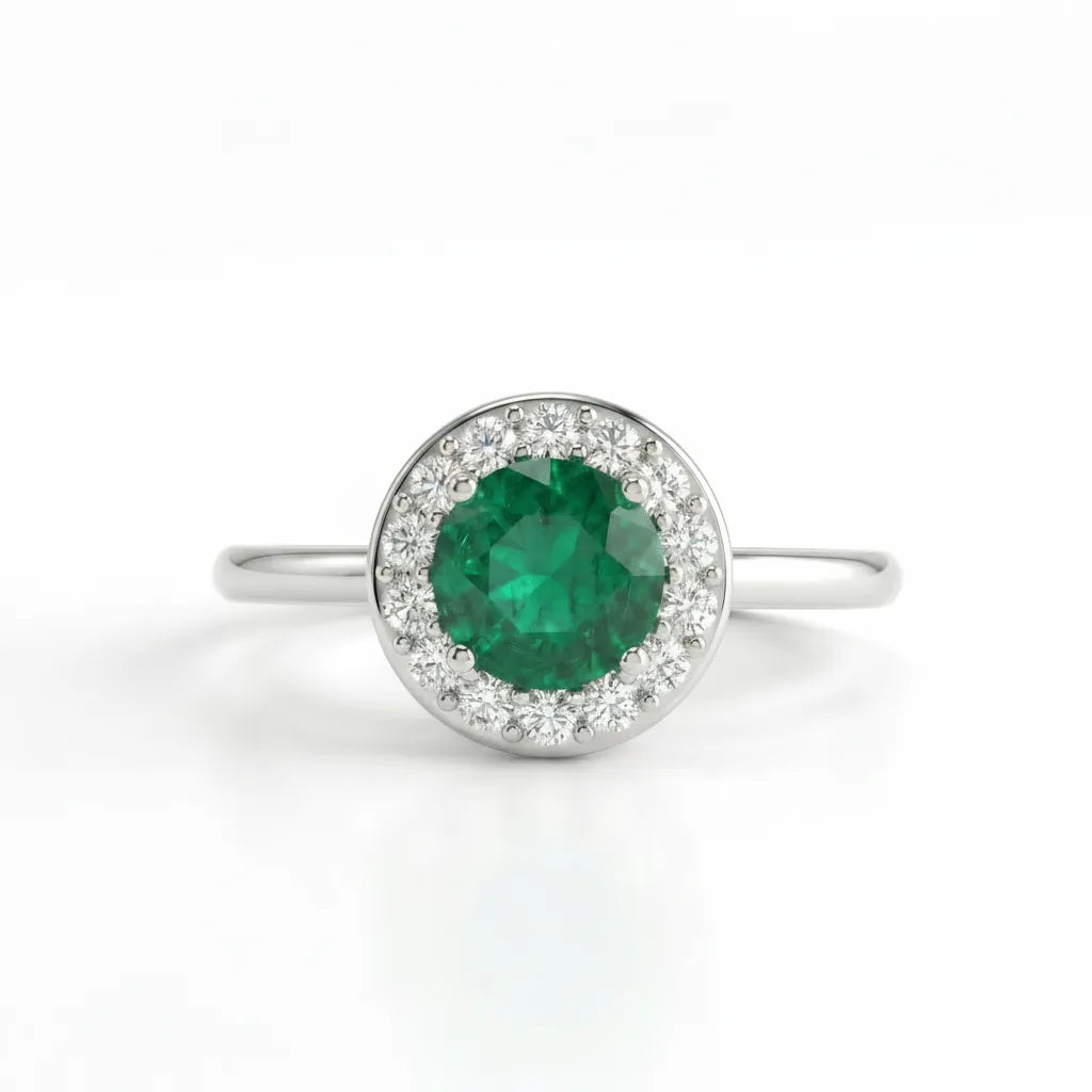 Noble Halo Round Emerald Diamond Ring