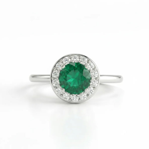 Noble Halo Round Emerald Diamond Ring