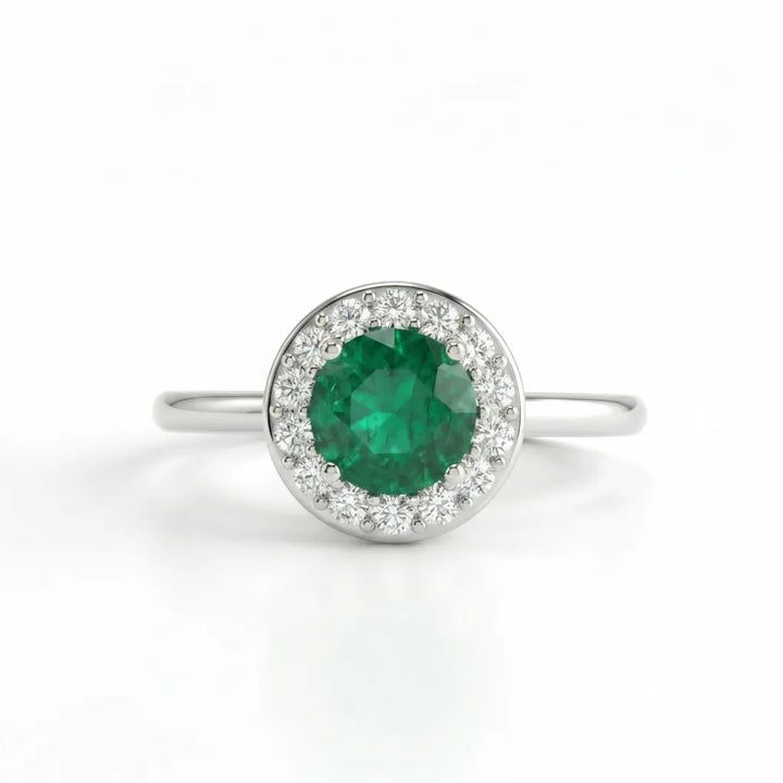 Noble Halo Round Emerald Diamond Ring
