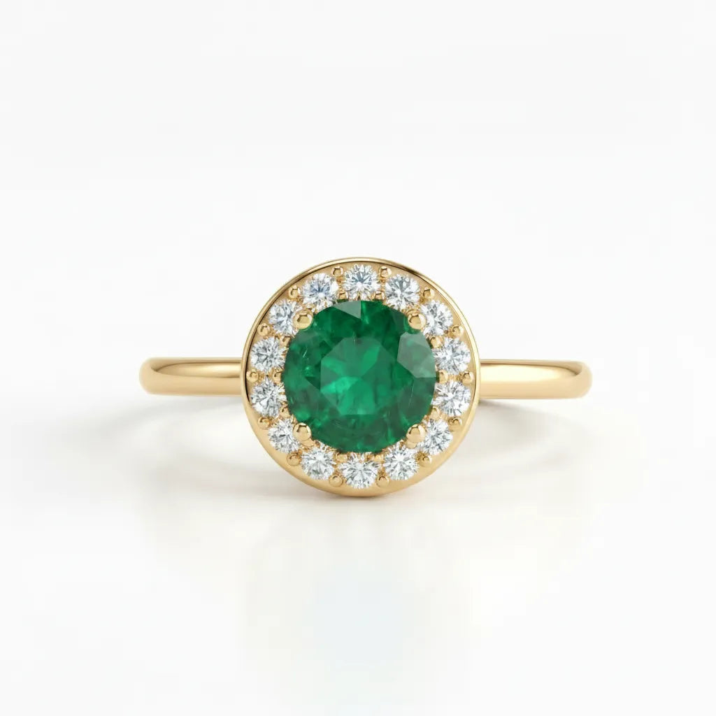 Noble Halo Round Emerald Diamond Ring