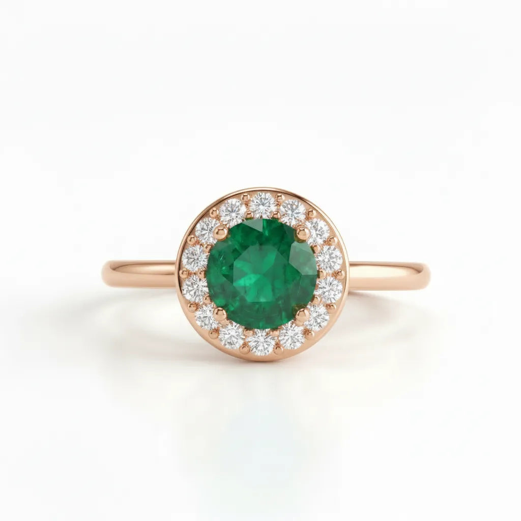 Noble Halo Round Emerald Diamond Ring