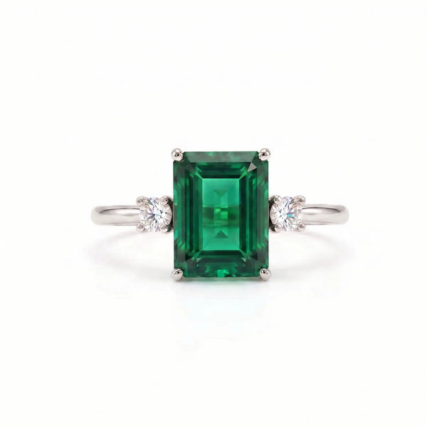 Noble Mono Emerald-Cut Emerald Diamond Ring