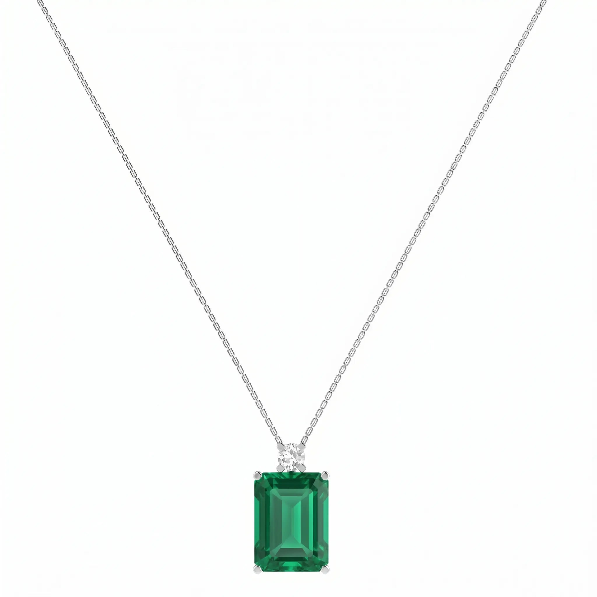 Noble Mono Emerald-Cut Emerald Diamond Necklace