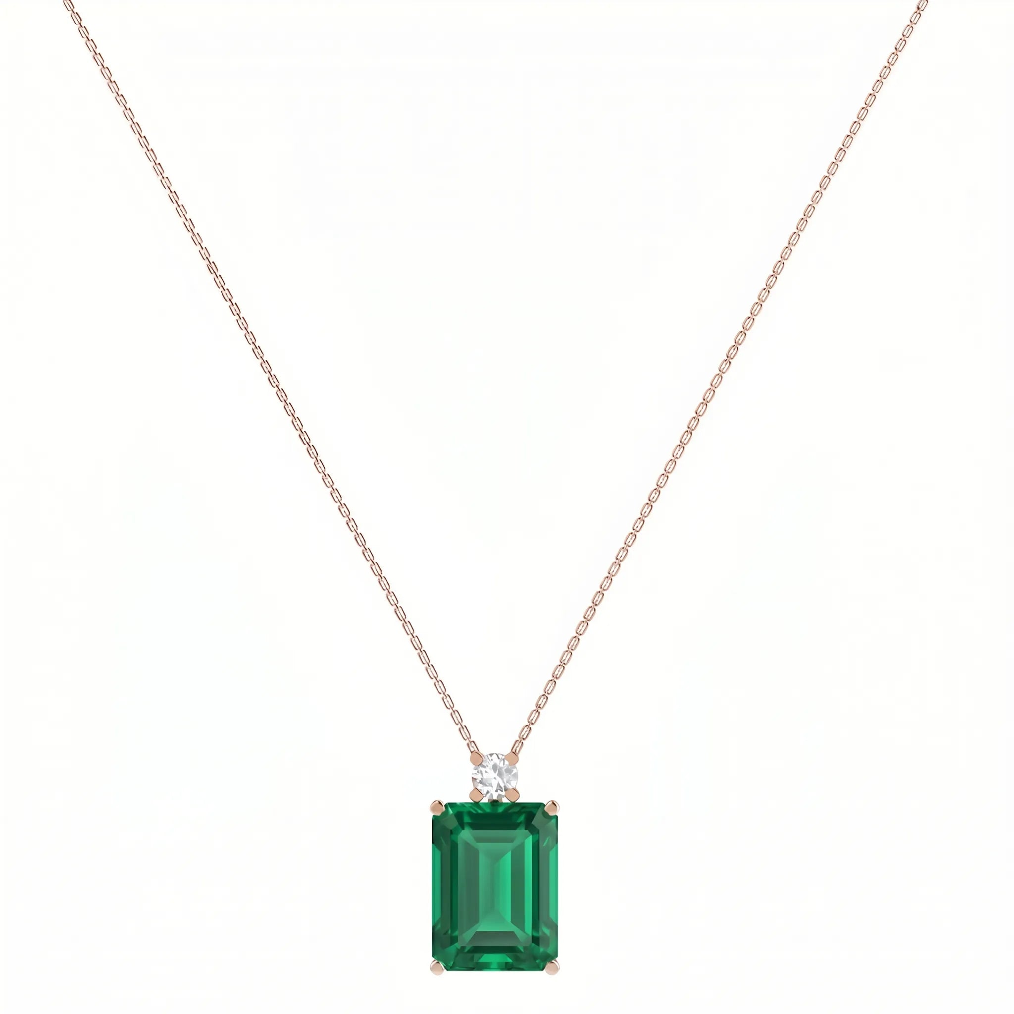 Noble Mono Emerald-Cut Emerald Diamond Necklace