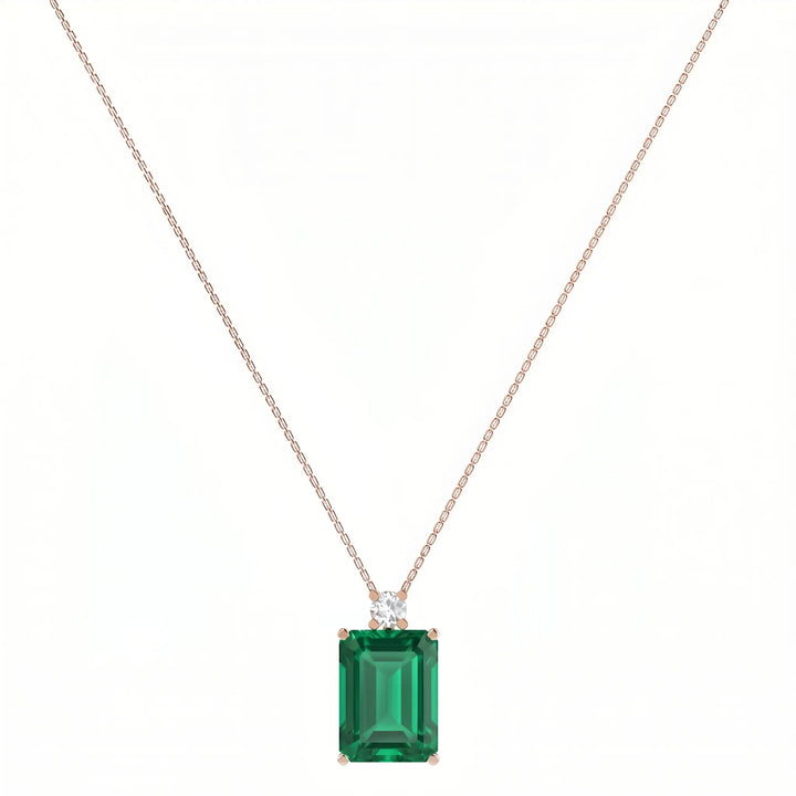 Noble Mono Emerald-Cut Emerald Diamond Necklace