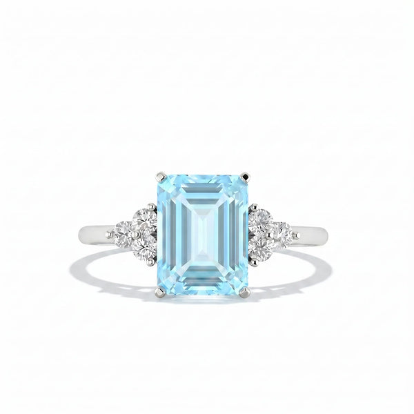 Riviera Tre Emerald-Cut Aquamarine Diamond Ring