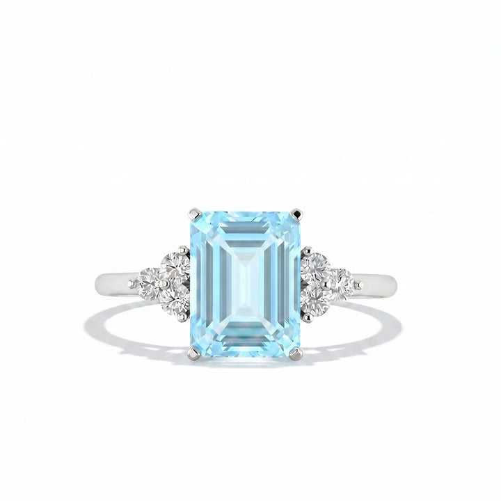 Riviera Tre Emerald-Cut Aquamarine Diamond Ring