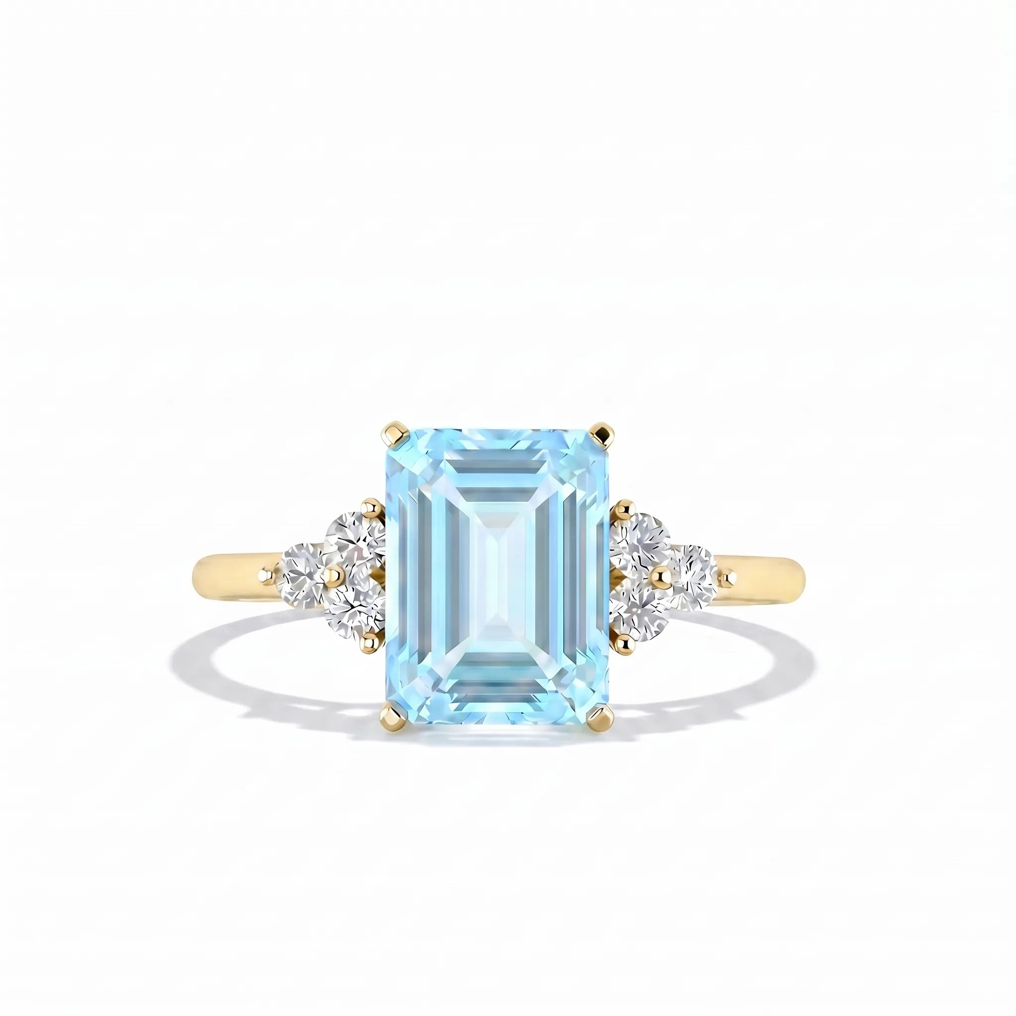 Riviera Tre Emerald-Cut Aquamarine Diamond Ring