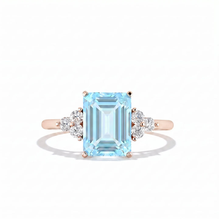 Riviera Tre Emerald-Cut Aquamarine Diamond Ring