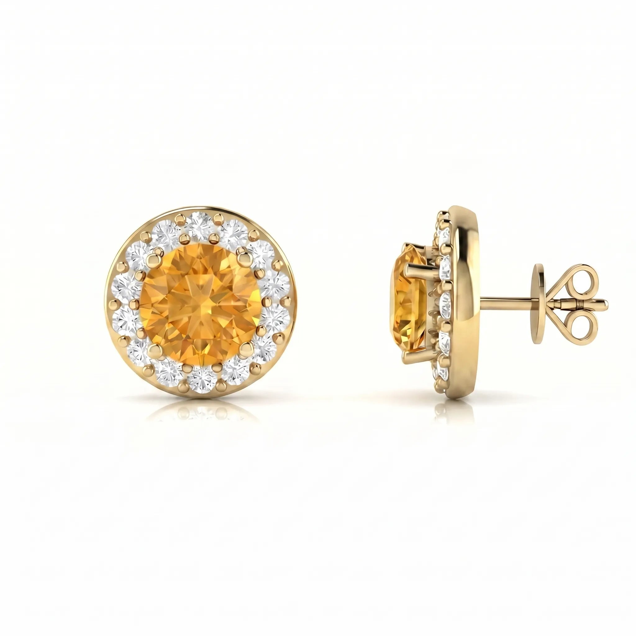 Solace Halo Round Citrine Diamond Earrings