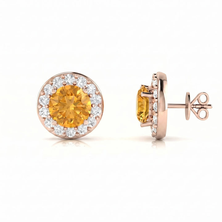 Solace Halo Round Citrine Diamond Earrings