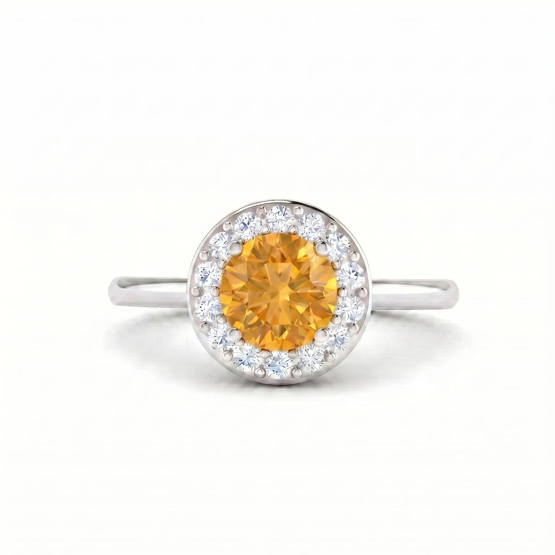 Solace Halo Round Citrine Diamond Ring