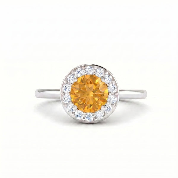 Solace Halo Round Citrine Diamond Ring