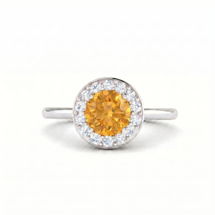 Solace Halo Round Citrine Diamond Ring