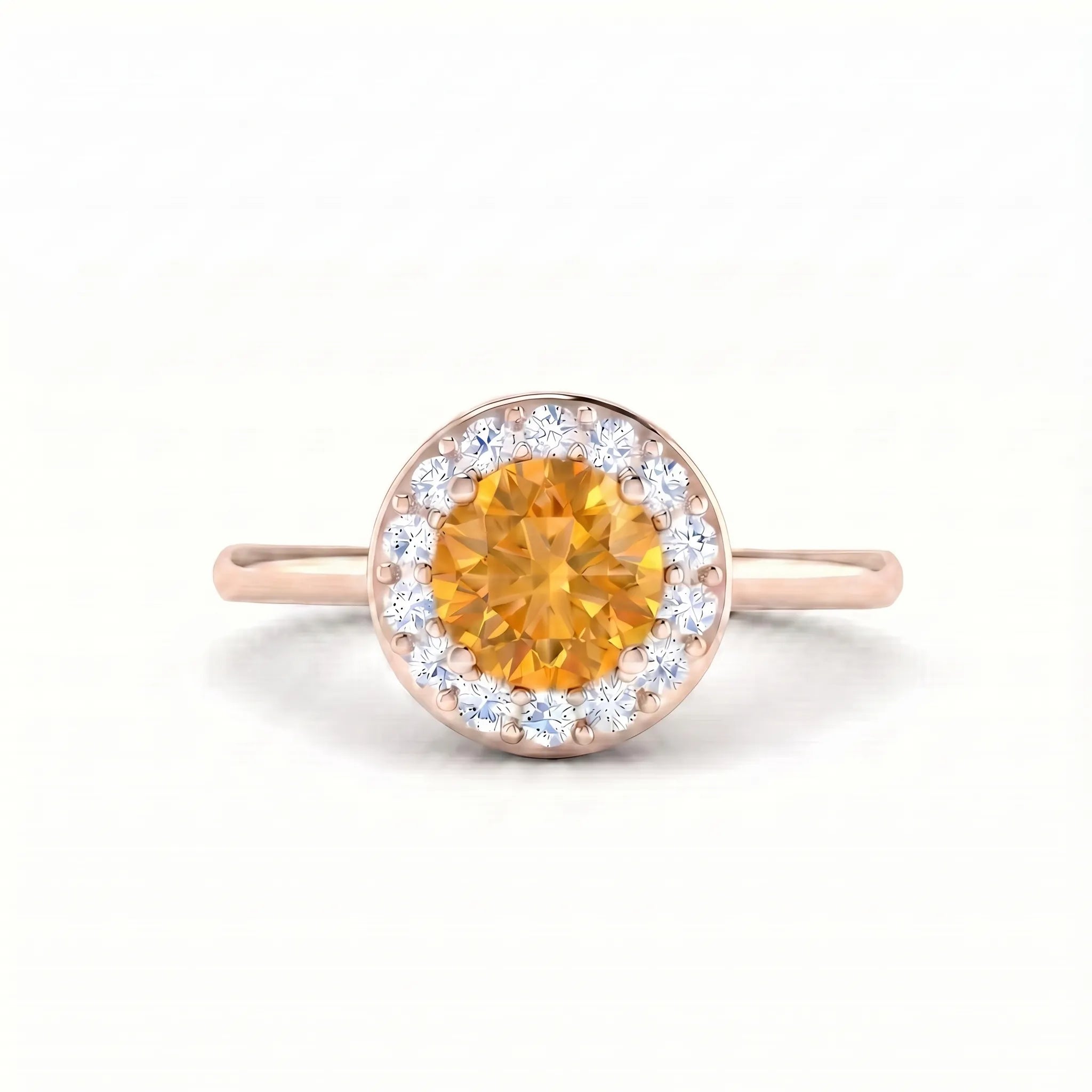 Solace Halo Round Citrine Diamond Ring