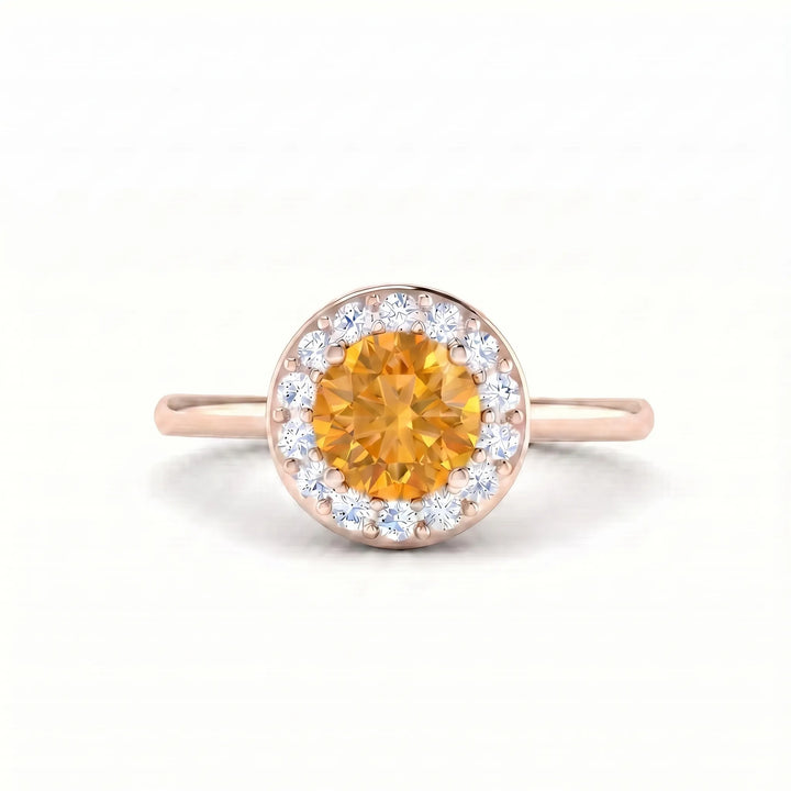 Solace Halo Round Citrine Diamond Ring