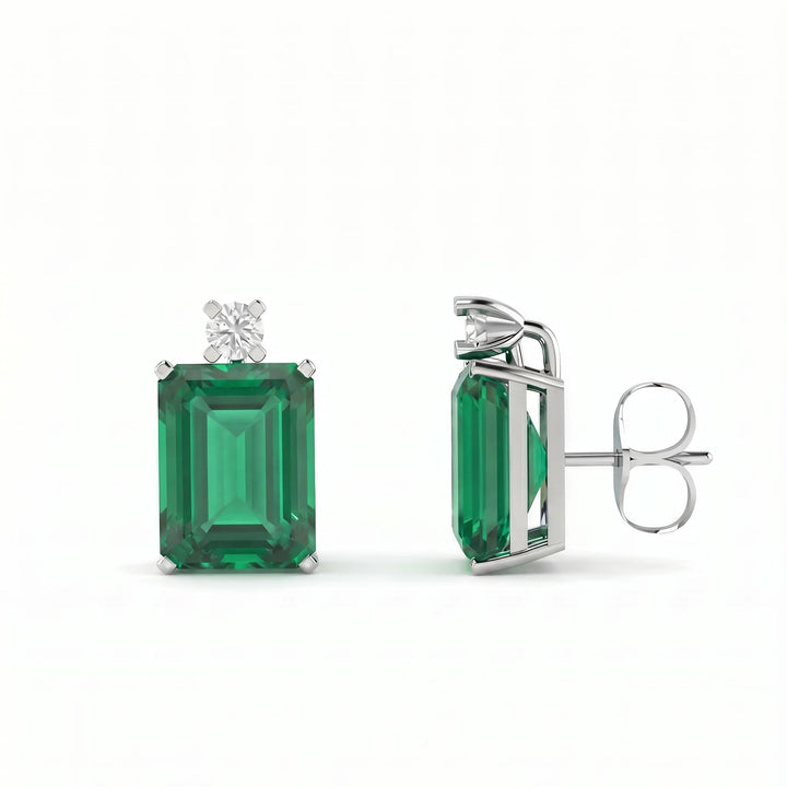 Noble Mono Emerald-Cut Emerald Diamond Earrings