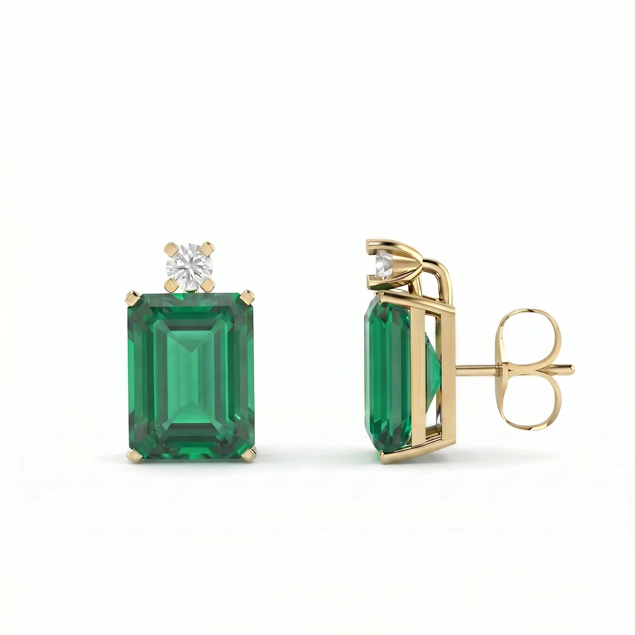 Noble Mono Emerald-Cut Emerald Diamond Earrings