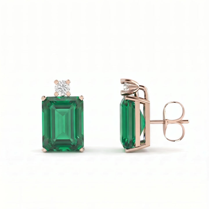 Noble Mono Emerald-Cut Emerald Diamond Earrings
