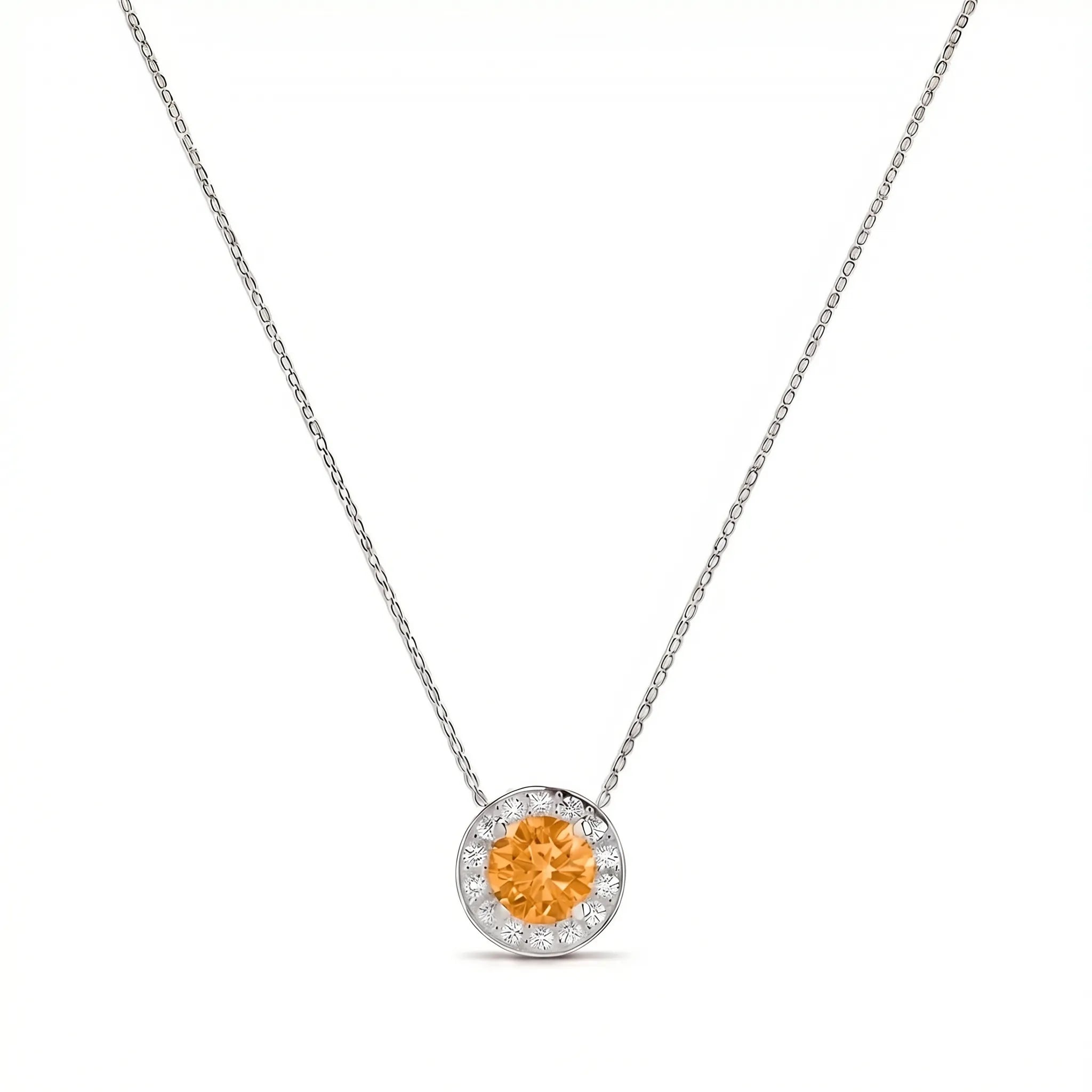 Solace Halo Round Citrine Diamond Necklace