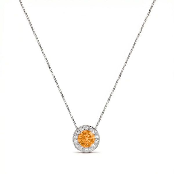 Solace Halo Round Citrine Diamond Necklace