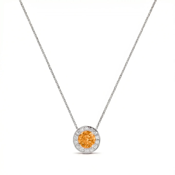 Solace Halo Round Citrine Diamond Necklace